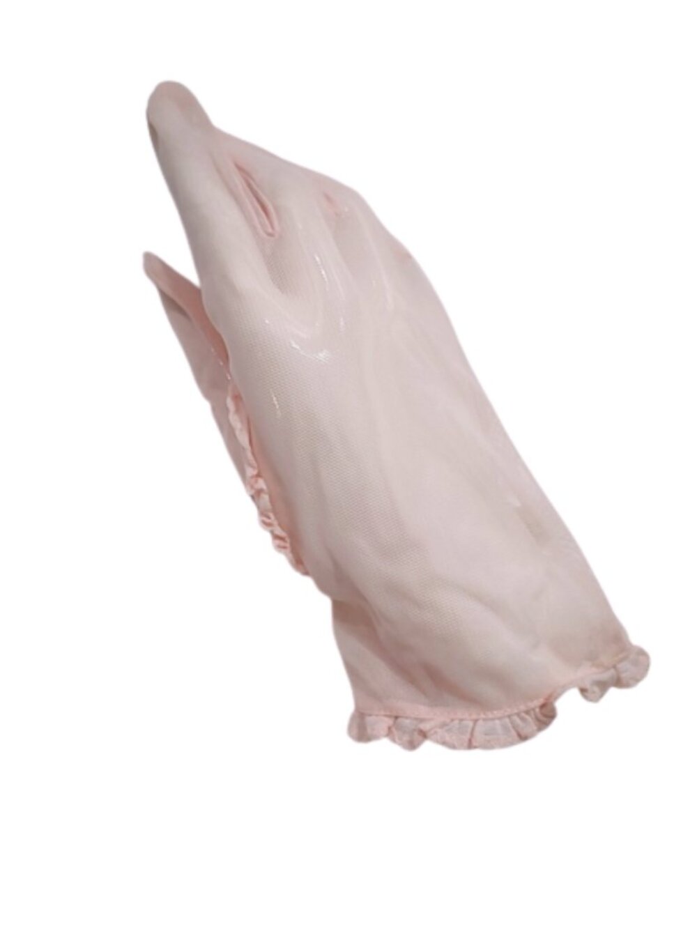 1950s Vintage 2 Piece Peachy Pink Net Gloves With Ruffles Long and Short Style. - Picture 6 of 8